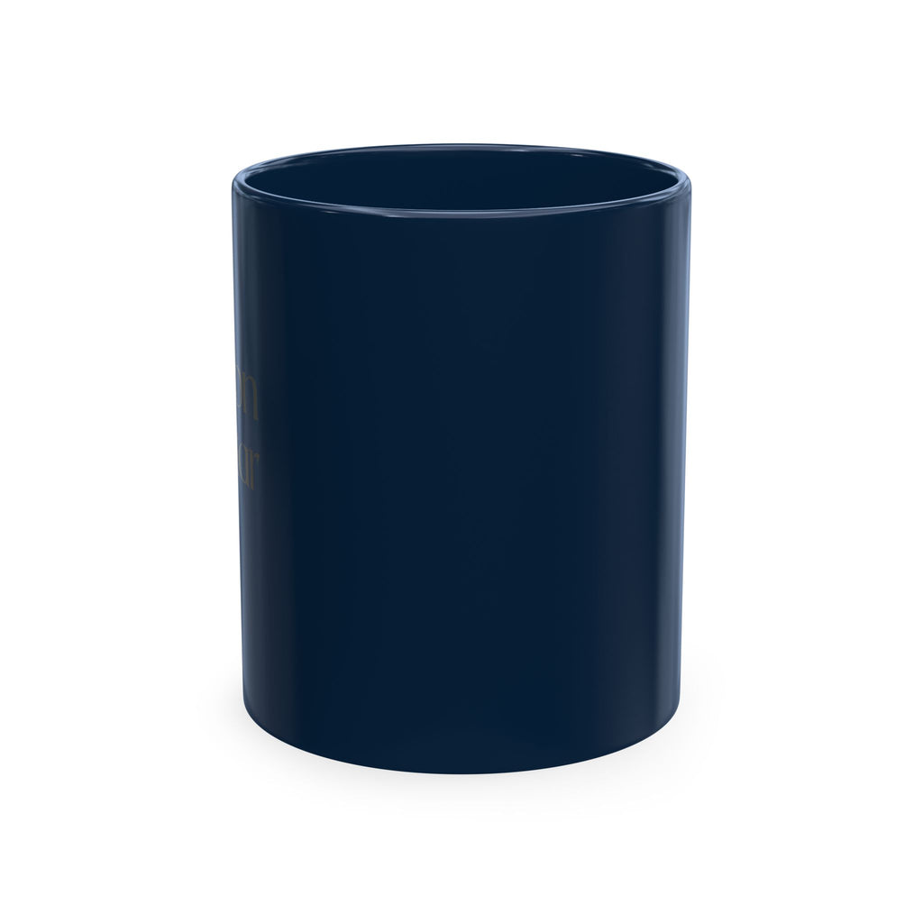 Traditional Ceramic Mug — Minimal Black Coffee Cup with Subtle Text Design