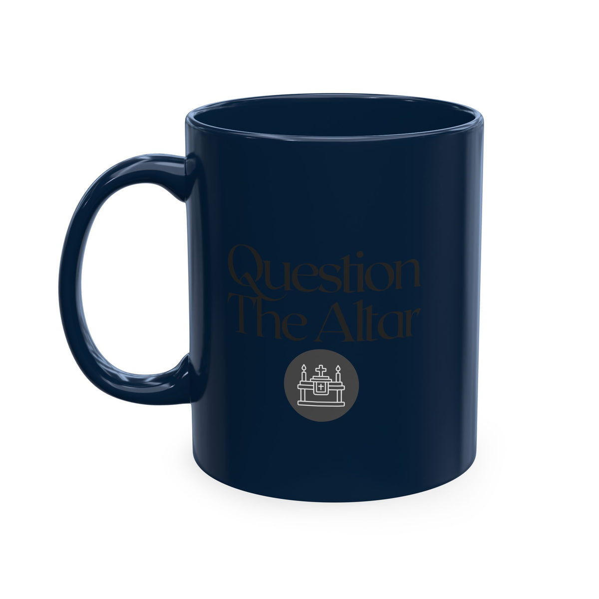Traditional Ceramic Mug — Minimal Black Coffee Cup with Subtle Text Design