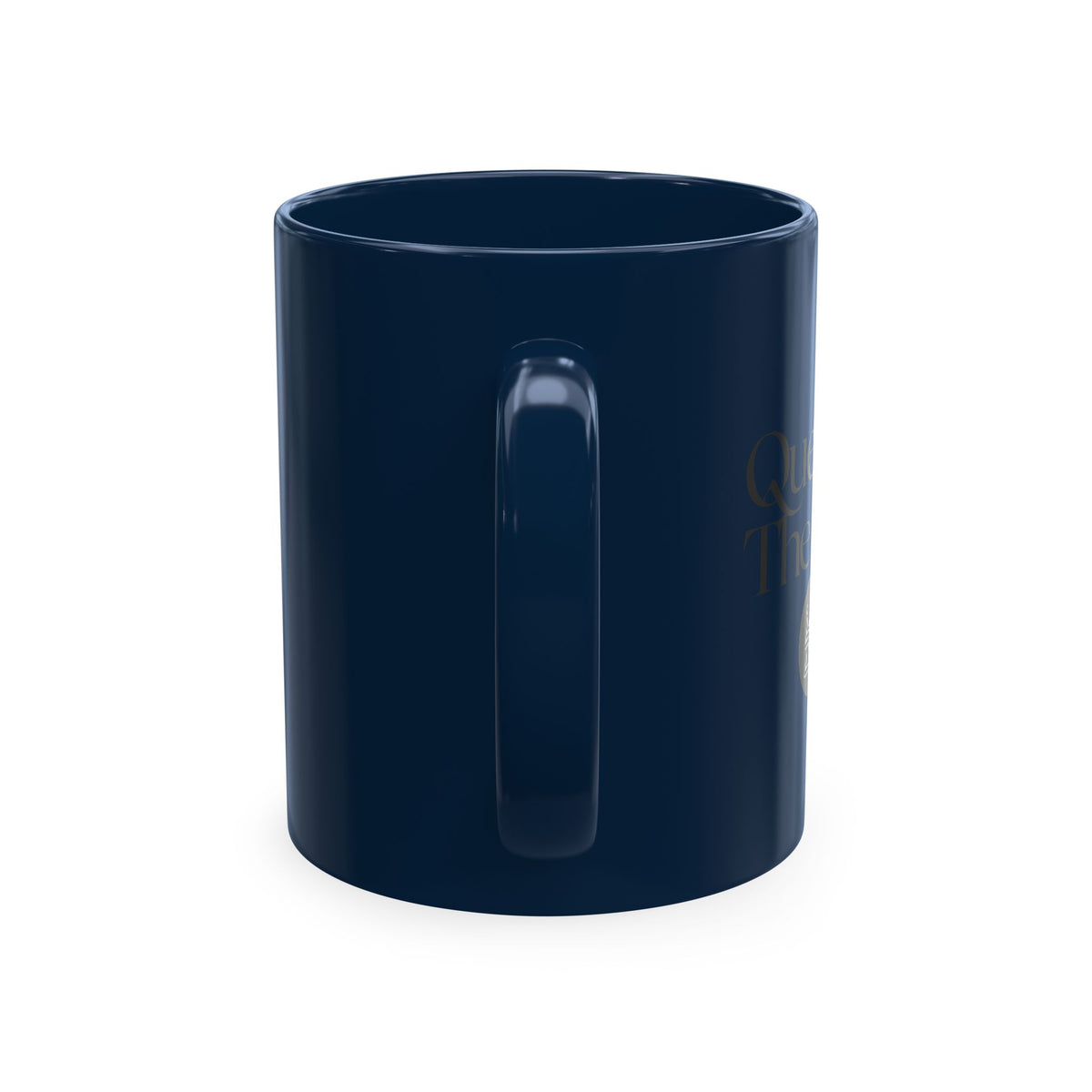 Traditional Ceramic Mug — Minimal Black Coffee Cup with Subtle Text Design