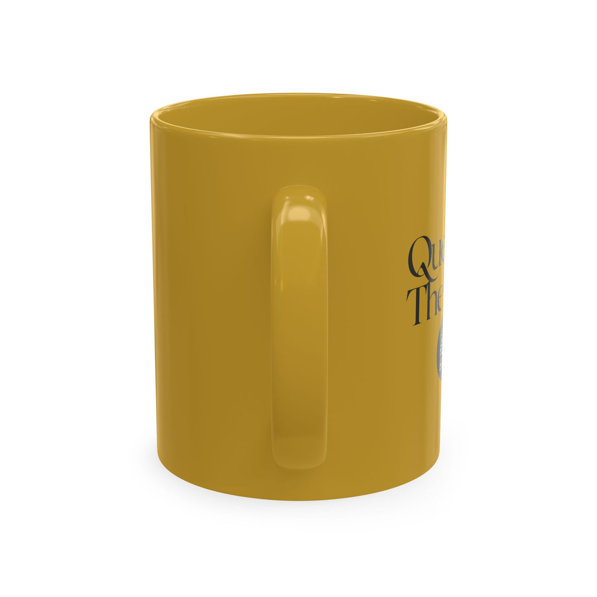 Traditional Ceramic Mug — Minimal Black Coffee Cup with Subtle Text Design