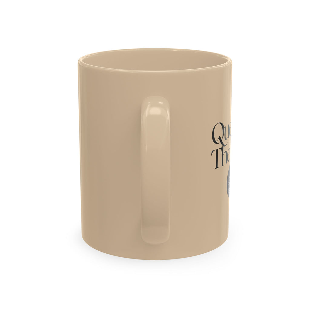 Traditional Ceramic Mug — Minimal Black Coffee Cup with Subtle Text Design